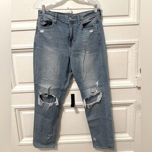 American Eagle medium wash destroyed straight leg jeans